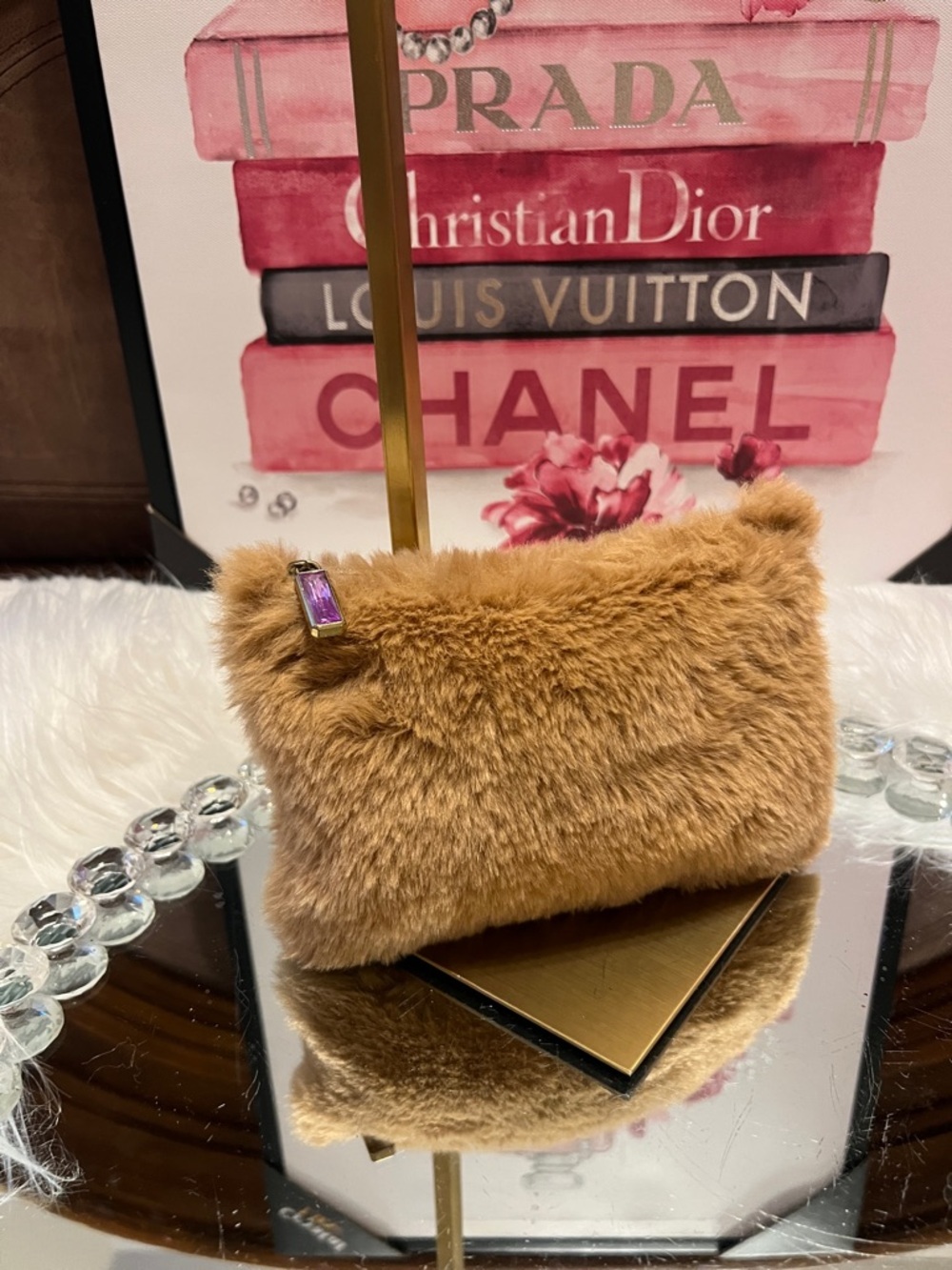 ipsy Faux Fur Camel Brown Wristlet Clutch